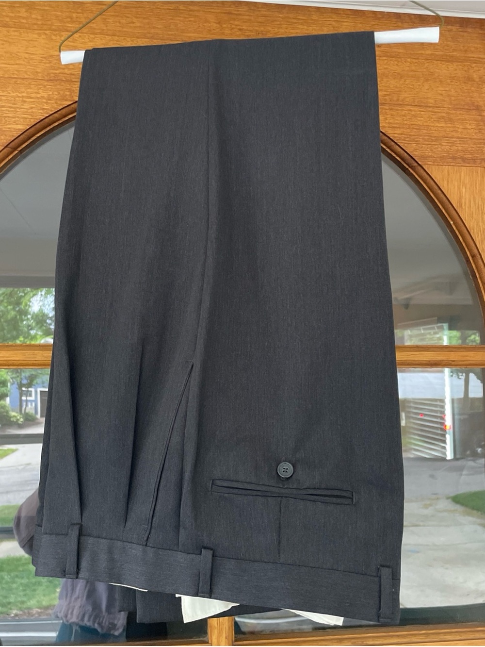 Paul Fredrick Men’s Trouser Pleated And Cuffed Charcoal Grey Wool Size 34 X 33